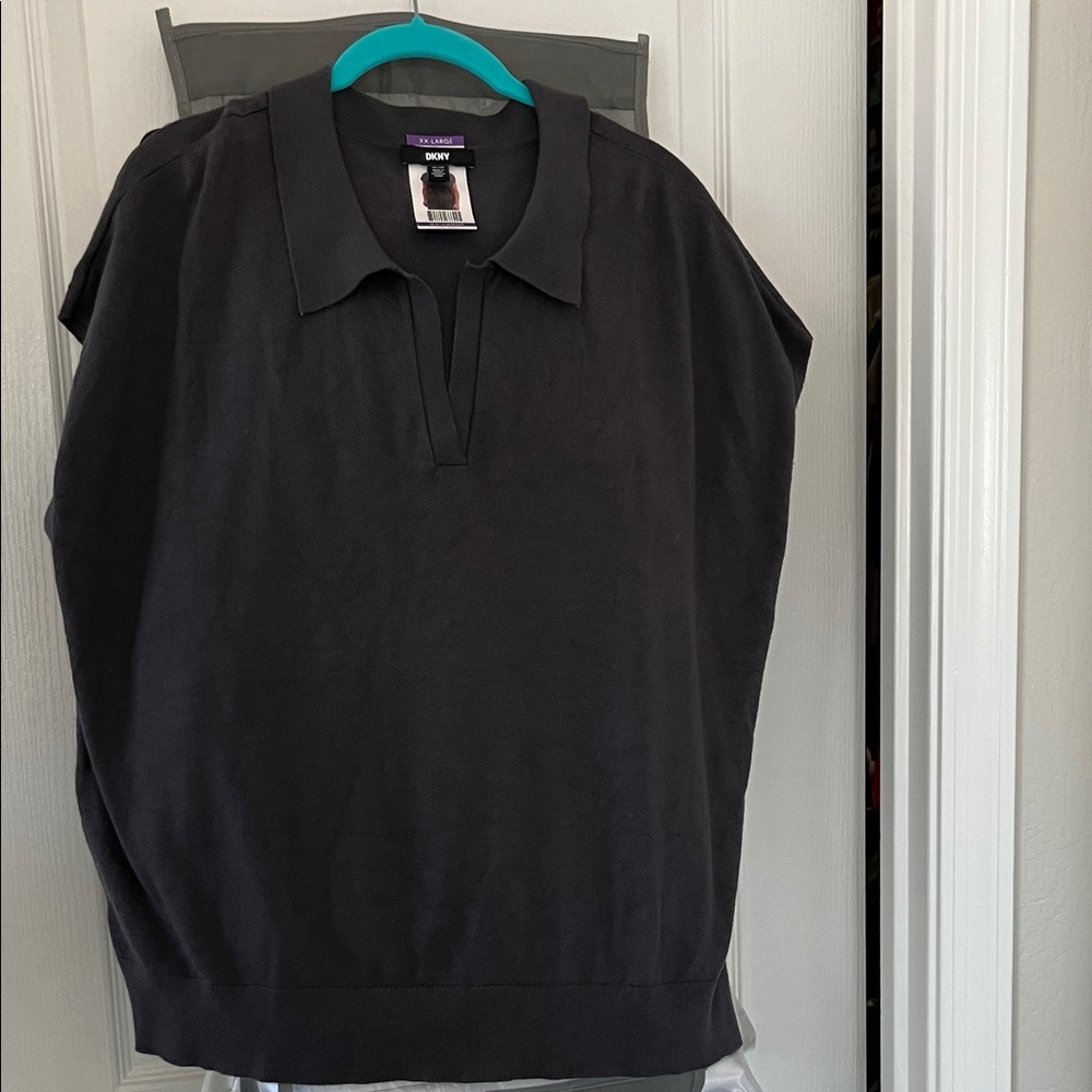 DKNY Gray Sleeveless Collared Sweater